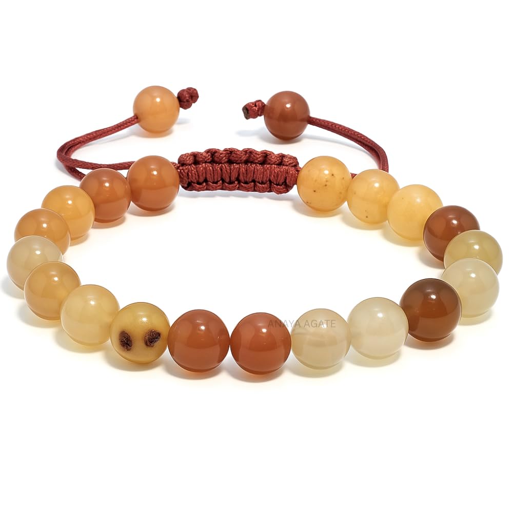ANAYA AGATE Healing Crystal Bracelet – Chic Gemstone Bracelet for Men and Women – 8mm Round Bead Bracelets for Spiritual Healing, Protection, Positive Energy - Red Carnelian