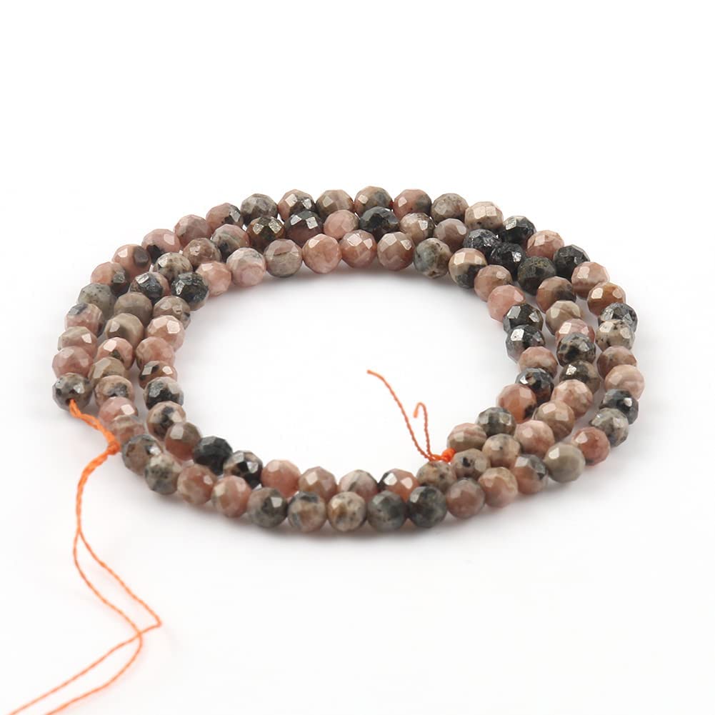 Song Xi 180pcs 2mm Natural Black Stripe Rhodochrosite Gemstone Beads Faceted Round Loose Stone Beads for Jewelry Making (1 Strand)