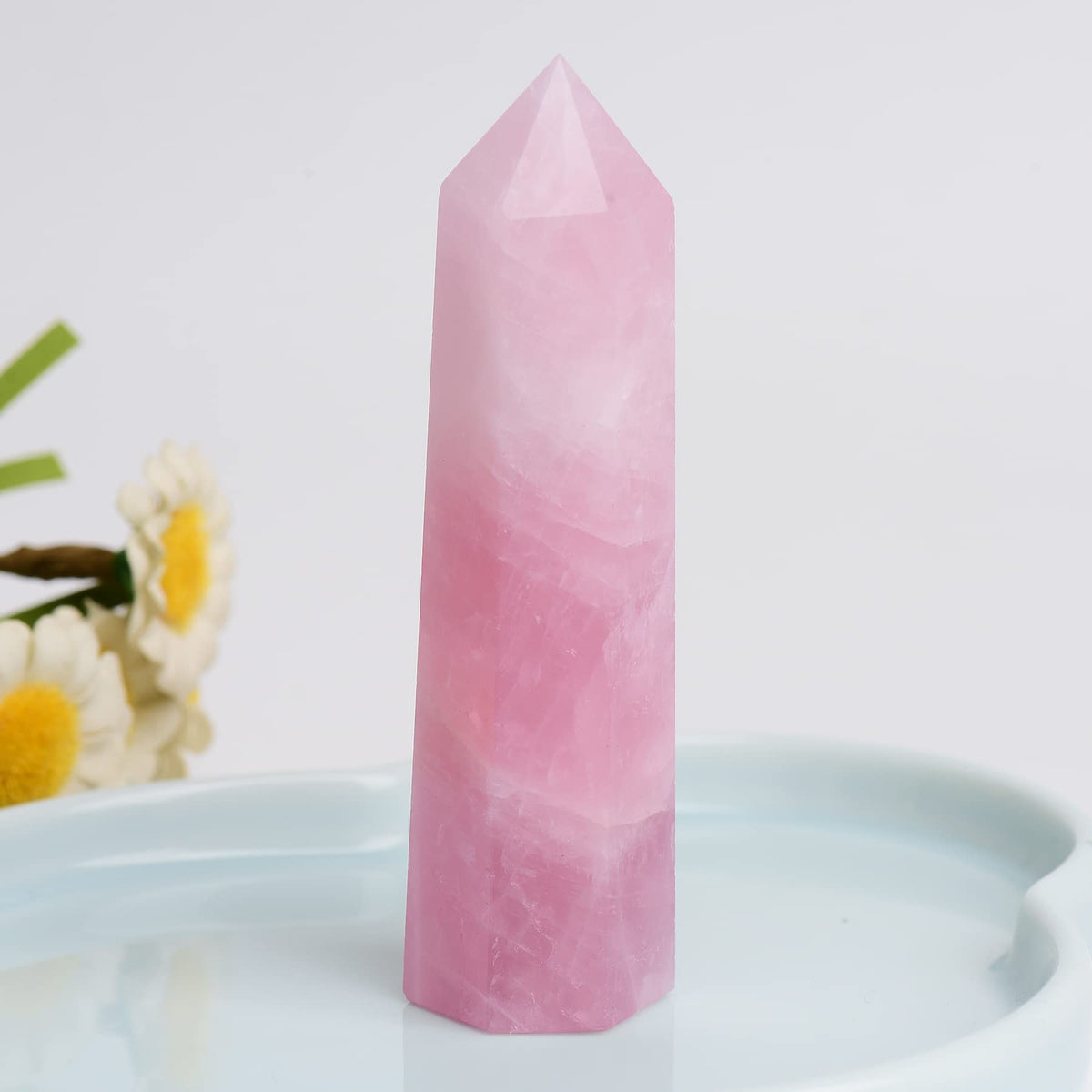 WUYOUSHI 1PCS Rose Quartz Natural Crystal Towers 2.75-3.54" Healing Crystal Wand 6 Faceted Chakra Reiki Meditation Therapy
