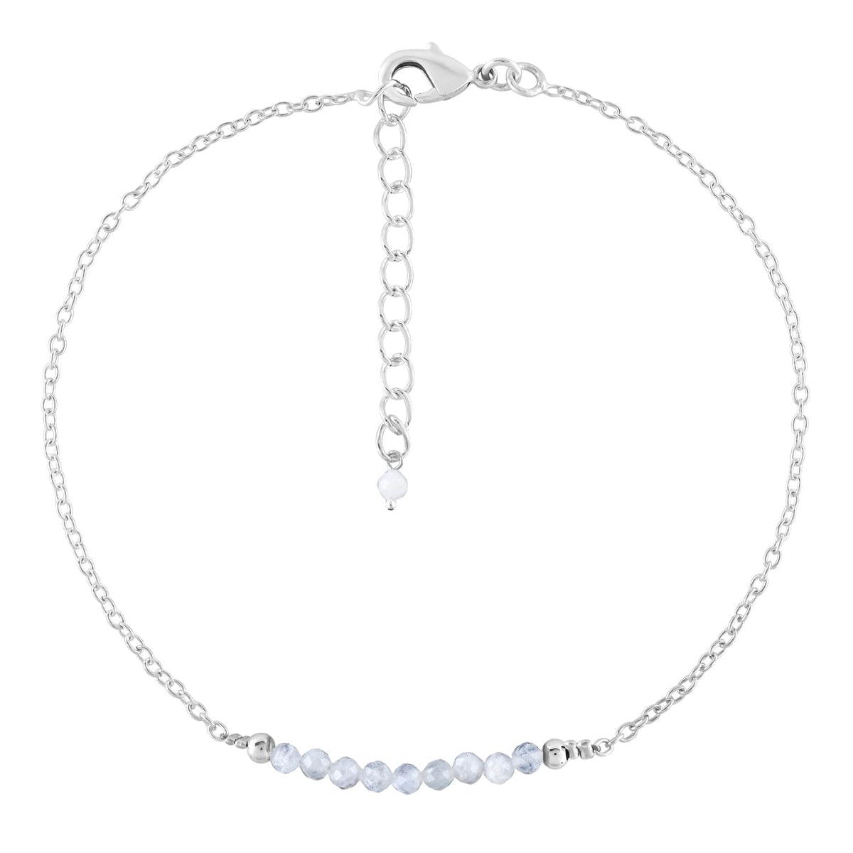 YANARA Moonstone Ankle Bracelet for Women, Natural June Birthstone Jewelry, Dainty Gemstone Beads, Handmade Anklet Silver Plated 9"+1.25" Inch Adjustable Chain, Chakra Balancing Crystals