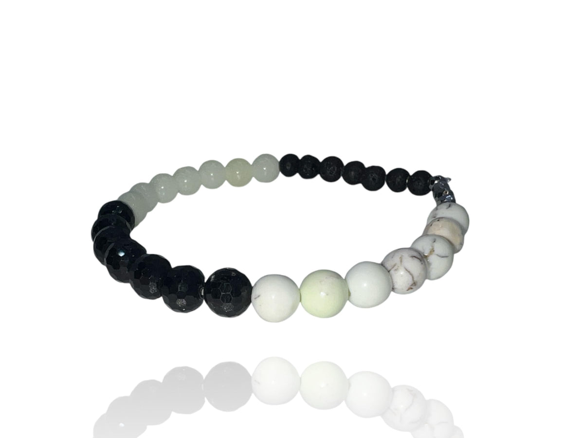 *GLOW IN THE DARK* “LEMON Bracelet” (Lemon Chrysoprase & Black Tourmaline) Natural Gemstone Healing Bracelet - Large | [7.5 inches]