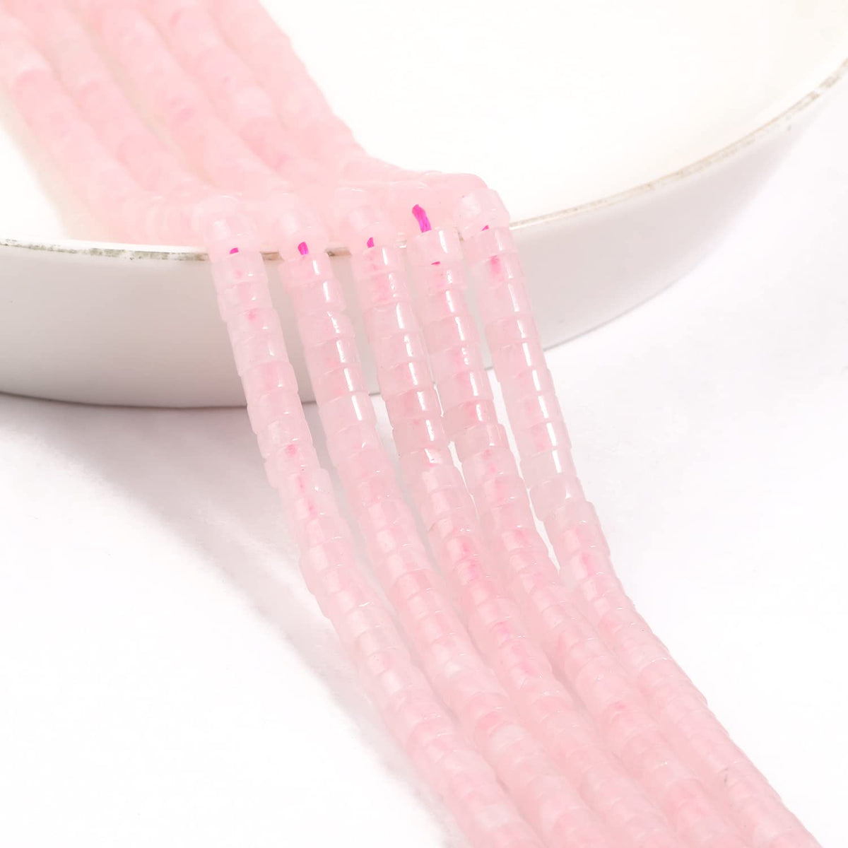 NITOPUPU 150Pcs 4×2mm Natural Rose Quartz Spacer Stone Beads for Jewelry Making Supplies, Loose Semi Flat Round Gemstone Tube Beads for Bracelets DIY Crafts