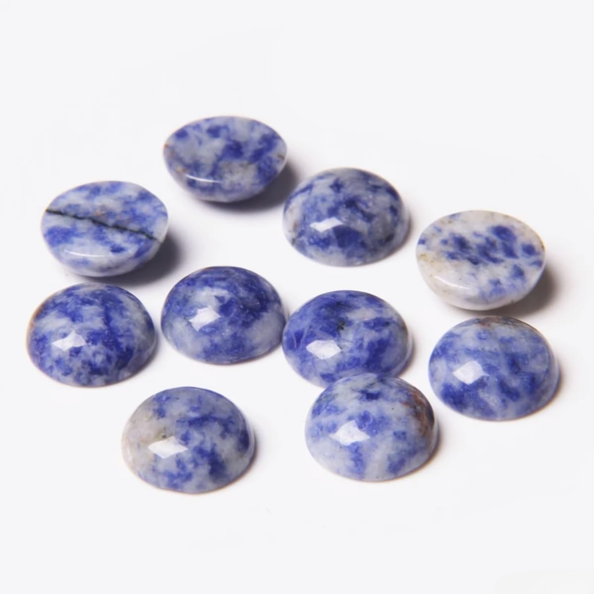 20pcs 16mm Natural Stone No Hole Blue Sodalite Semicircle Smooth Cabochons Beads Healing Chakra Crystal Stone Bead for Jewelry Making Rings Earrings Necklace Bracelet DIY Crafts