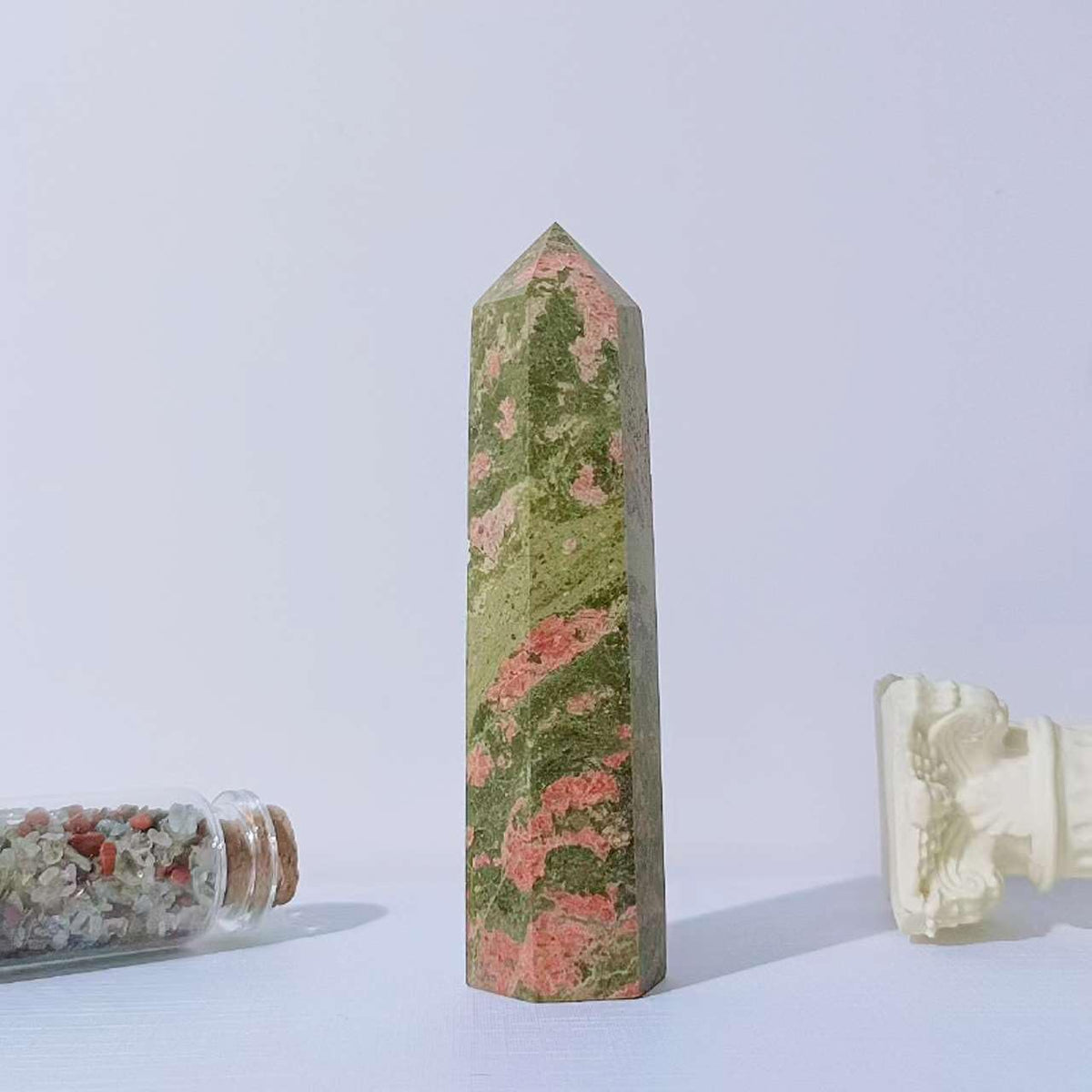 LAIDANLA Unakite Healing Crystals Wands 3.5-4" Natural Reiki Energy Wand Stone Hexagonal Point Obelisk Large Crystal Gemstones for Meditation Therapy Crystal Grid Decoration 1Pcs