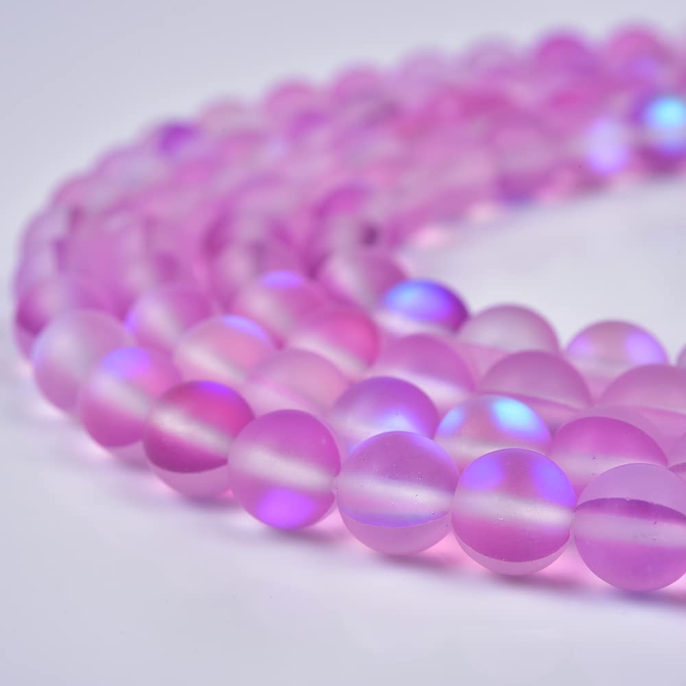 Asingeloo 60PCS 6mm Natural Light Purple Mystic Aura Quartz Gemstone Frosted Matte Titanium Round Loose Spacer Beads 15 inch Full Strand Crystal Healing Power Quartz