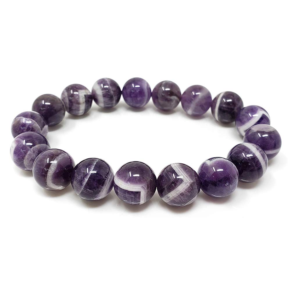 chengmu 12mm Banded Amethyst Stretch Bracelet Natural Round Beads Semi Gemstone for Crystal Elastic Beaded Bracelet 8"