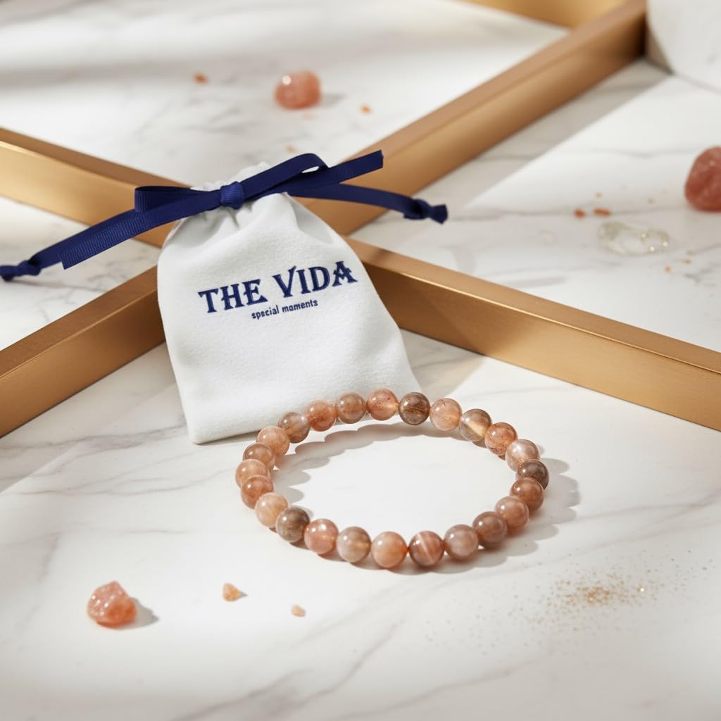 The Vida Handmade AAA+ Quality Crystal Stretch Elastic Bracelet - Nature Gemstone - Jewelry Gift - Holiday Gift - For Women & Men (Black Moonstone)
