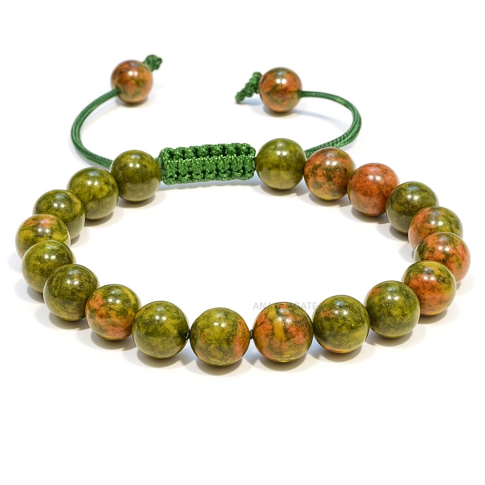 ANAYA AGATE Healing Crystal Bracelet – Chic Gemstone Bracelet for Men and Women – 8mm Round Bead Bracelets for Spiritual Healing, Protection, Positive Energy - Unakite