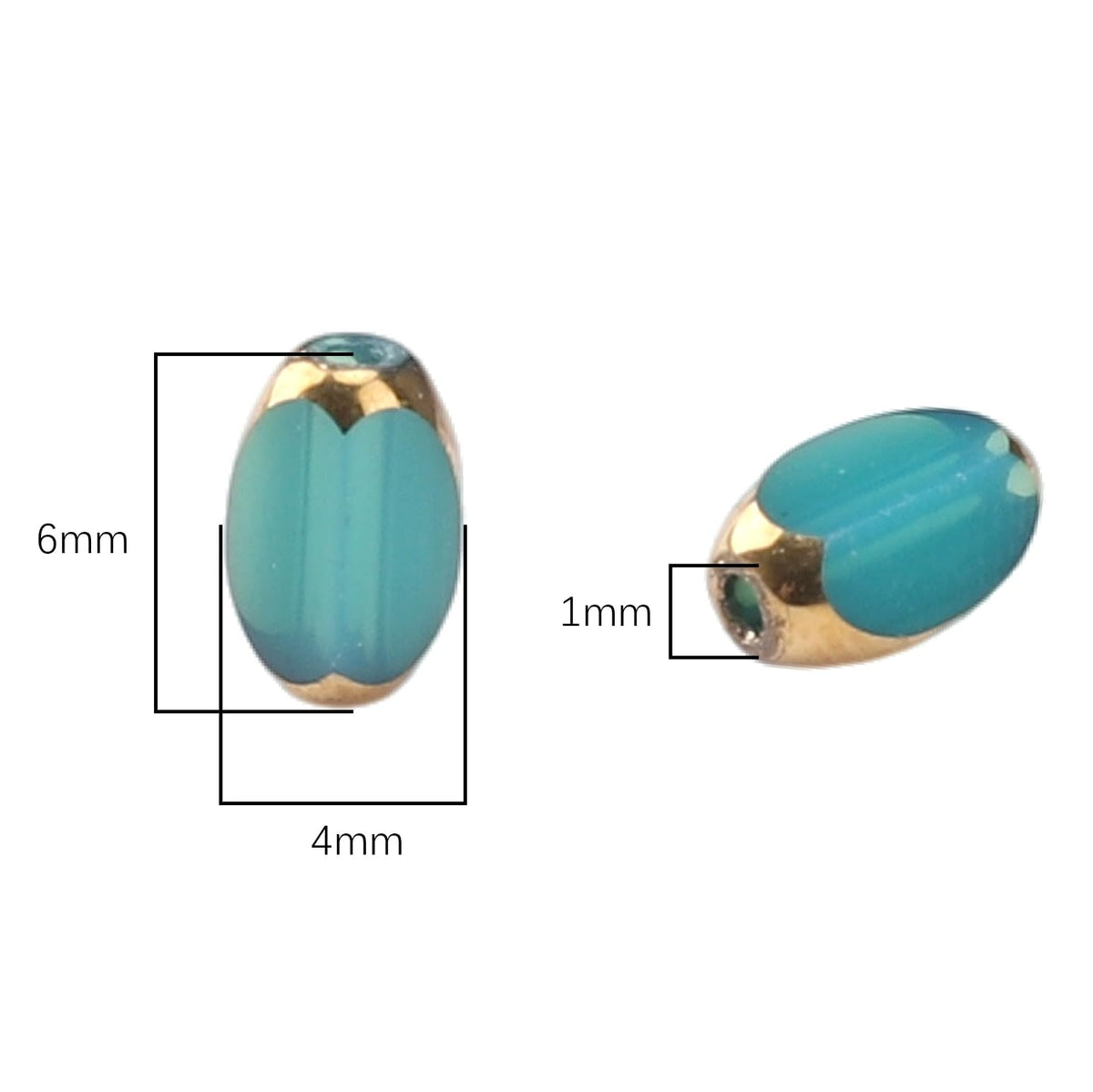 DADIFEN Glass Rice Beads Peacock Blue 4x6mm 50pcs Faceted Oval Golden Edge Crystal Loose Beads for DIY Craft Jewelry Making