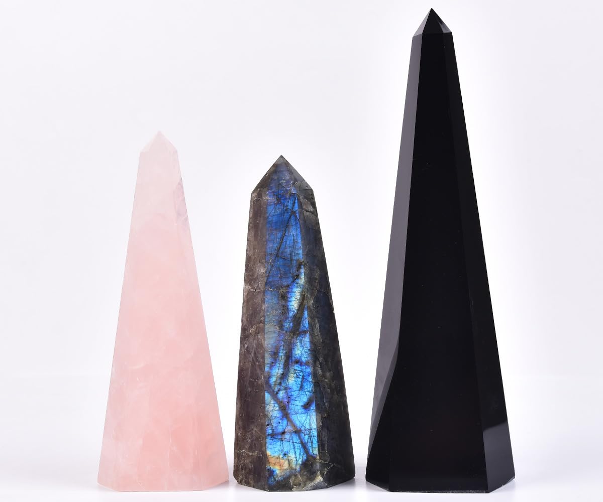 SMOHEAL Black Obsidian Large Crystal Tower Natural Healing Crystal Point Wand Obelisk for Reiki Meditation Crystal Grid Decoration 1-1.5 LBS