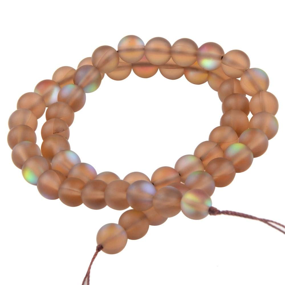 Matte Aurora Crystal Glass Beads Gemstone 6MM Brown Frosted Glitter Shining Mermaid Round Loose Beads Frosted Moonstone for Jewelry Making