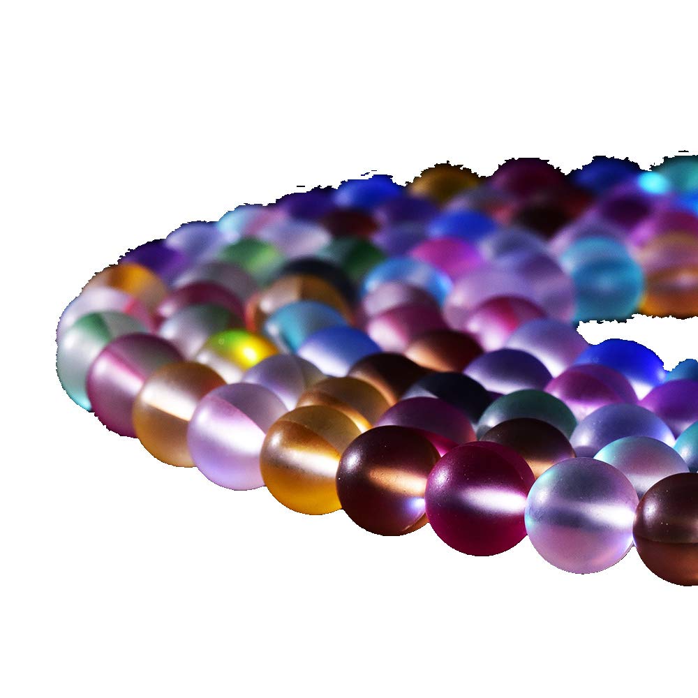 Asingeloo 38PCS 10mm Natural Coloful Mystic Aura Quartz Gemstone Frosted Matte Titanium Rainbow Round Loose Beads 15 inch Full Strand Crystal Healing Power Quartz