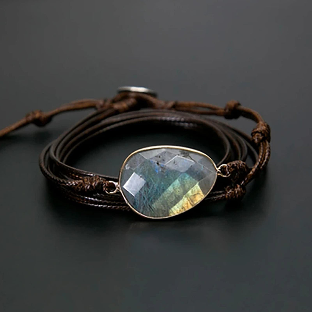 Plumiss Boho Labradorite Stone Rope 5 Wrap Bracelets for Women Men