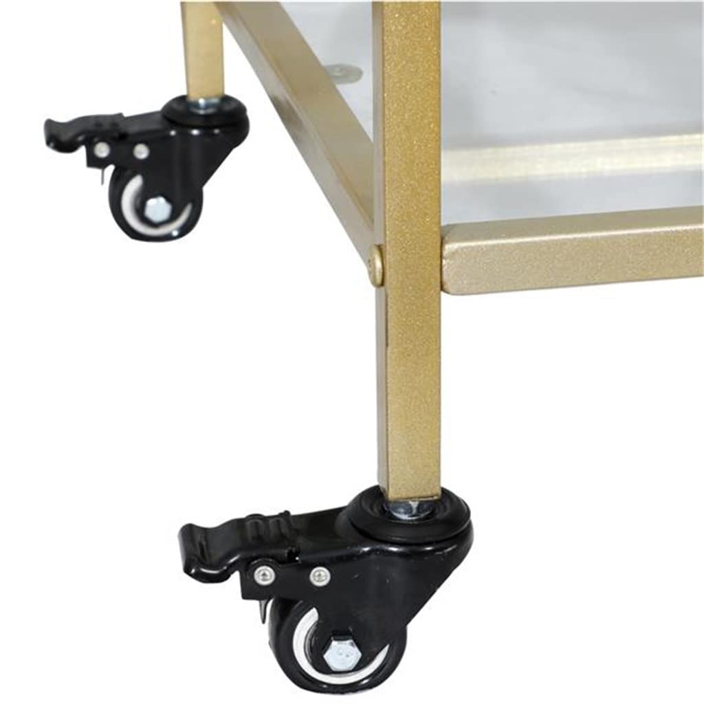 EHVYBDX Generic Movable Hand Trucks International Bar Serving Cart Dining Car Storage Rack 2-Layer Gold Metal Frame Glass Top Shelf/Gold/90.3X40X94.4Cm