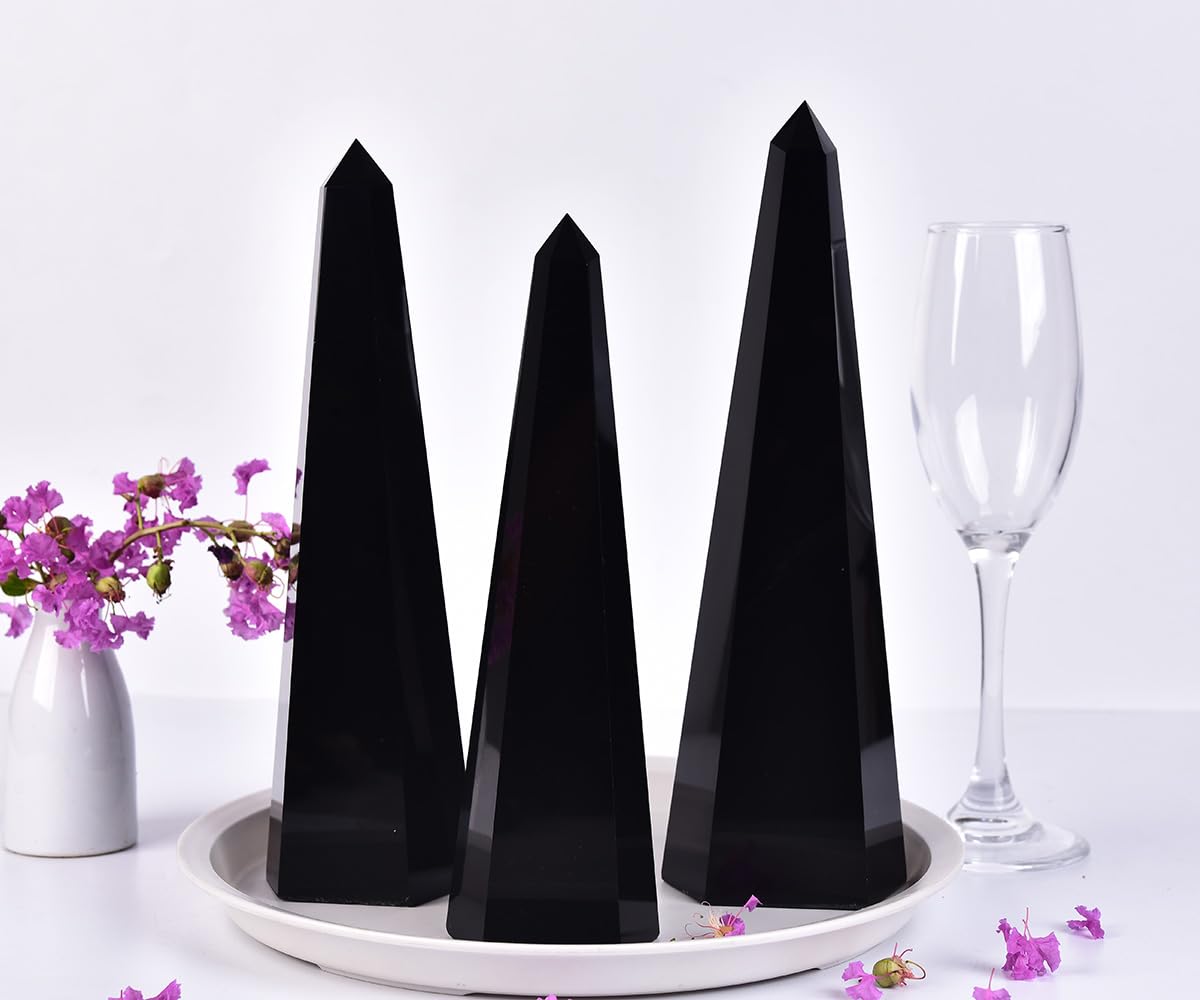SMOHEAL Black Obsidian Large Crystal Tower Natural Healing Crystal Point Wand Obelisk for Reiki Meditation Crystal Grid Decoration 1-1.5 LBS