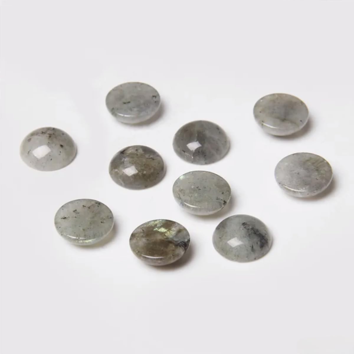 20pcs 10mm Natural Stone No Hole White Labradorite Semicircle Smooth Cabochons Beads Healing Chakra Crystal Stone Bead for Jewelry Making Rings Earrings Necklace Bracelet DIY Crafts