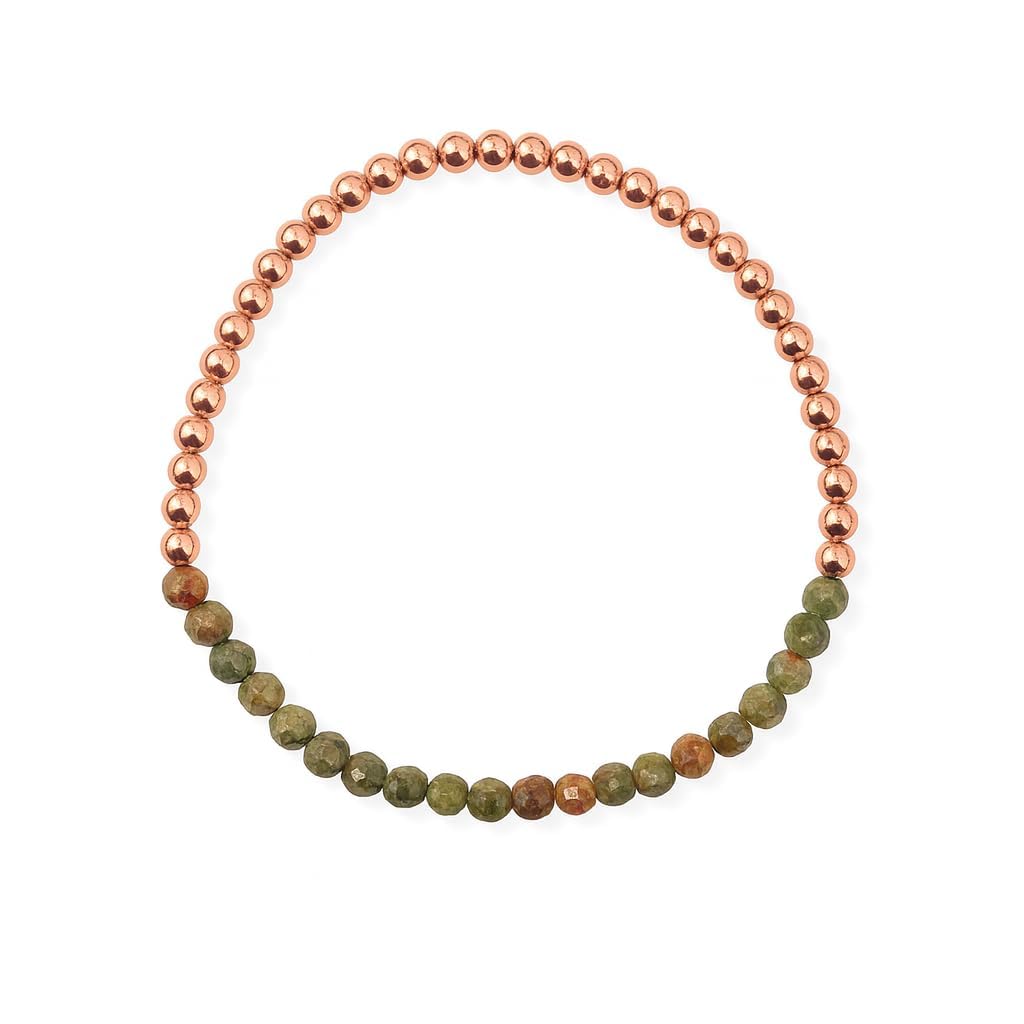 The Blue Yogi Unakite & Natural Copper Bead Bracelet for Men & Women – Healing Crystal Energy Bracelet for Protection & Positivity