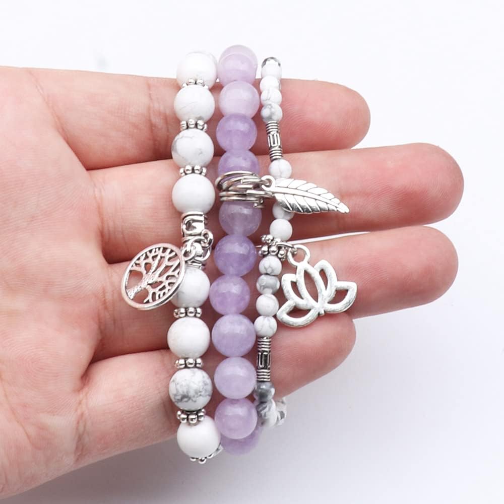 UEUC Tree of Life Yoga Healing Stone Bracelets,Multilayer Lotus Chakra Stone Reiki Bracelet Sets,Anxiety Crystal Natural Stone,for Women Stress Relief(#169)