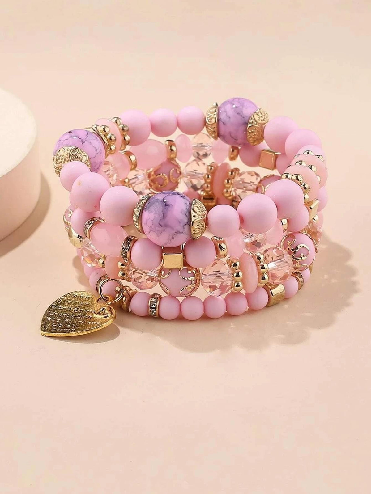 Jewellify Women's Beaded Bracelet Set - Colorful Boho Stackable Design with Crystal Accents - Trendy Fashion Bracelets Jewelry for Women (Pink)