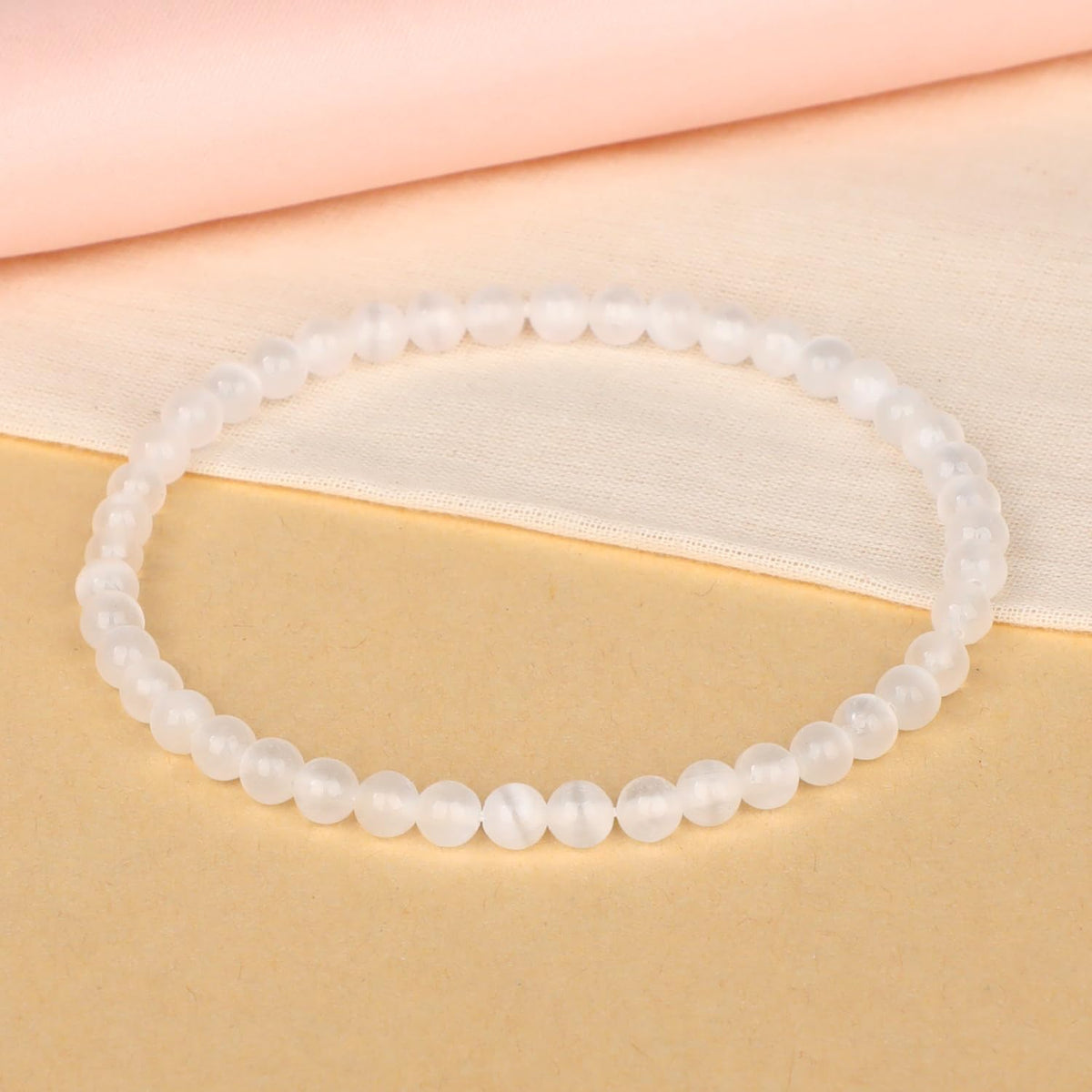 LPBeads Handmade Natural Gemstone Stretch Elastic 4mm White Selenite Bracelet Healing Crystal Round Stone Beads Jewelry Gifts for Women Men