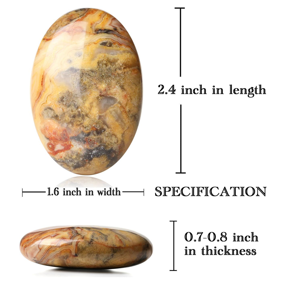 MAIBAOTA 2.4" Large Crazy Lace Agate Crystal Stone Polished Palm Stone Healing Crystals 0.7" Thick Natural Reiki Gemstone Worry Stone Energy Balancing Anxiety Stress Relief Meditation 1 Pc