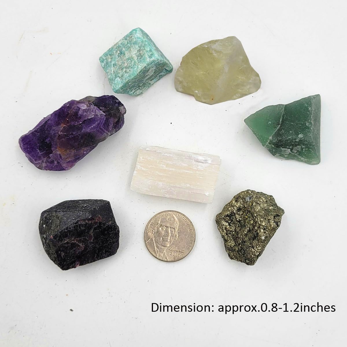 7Pcs Energy Crystals for Money and Success Manifestation Raw Crystals Set of Selenite,Green Aventurine,Citrine,Amazonite,Garnet,Pyrite,Amethyst (Crystals for Success and Money)