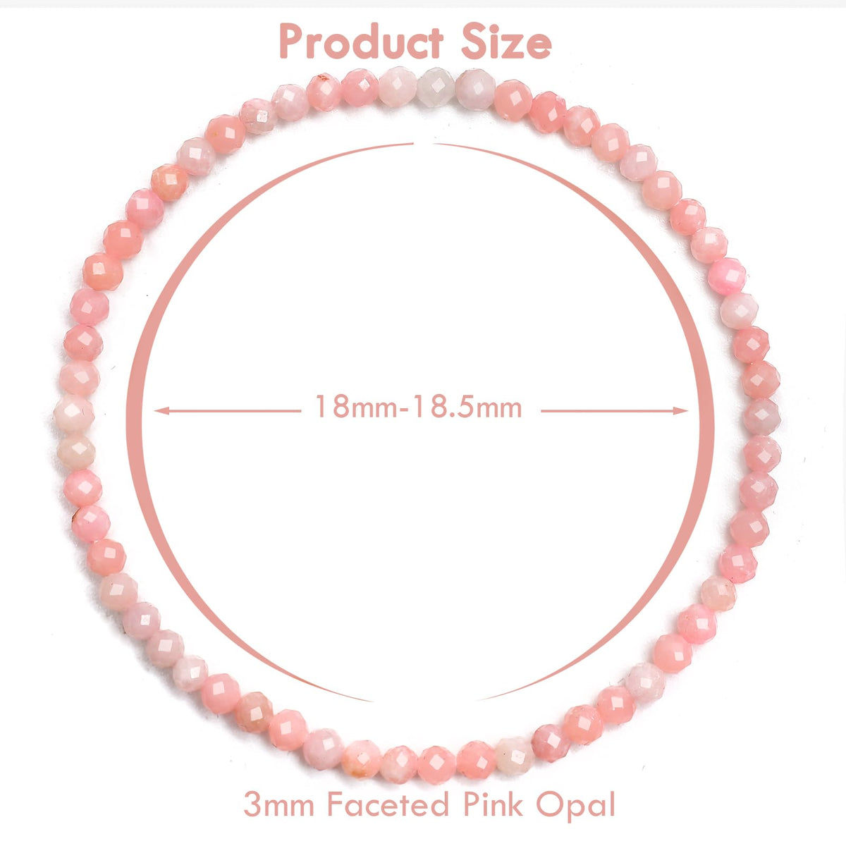 BONNY BOXX Natural Genuine Gemstone Faceted Round Beads Bracelets, 3mm Adjustable Stretchy Tiny Faceted Pink Opal Bracelet, Healing Crystal Reiki Chakra Dainty Jewelry Fashion Gifts