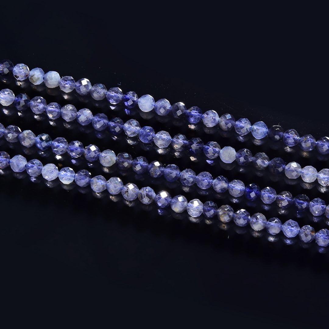 Adabele 15 Inch Natural Iolite Dichroite Healing Gemstone 3mm (0.12 Inch) Tiny Small Faceted Round Loose Beads Stone Spacer (110-120pcs) for Craft Jewelry Making GK3-20