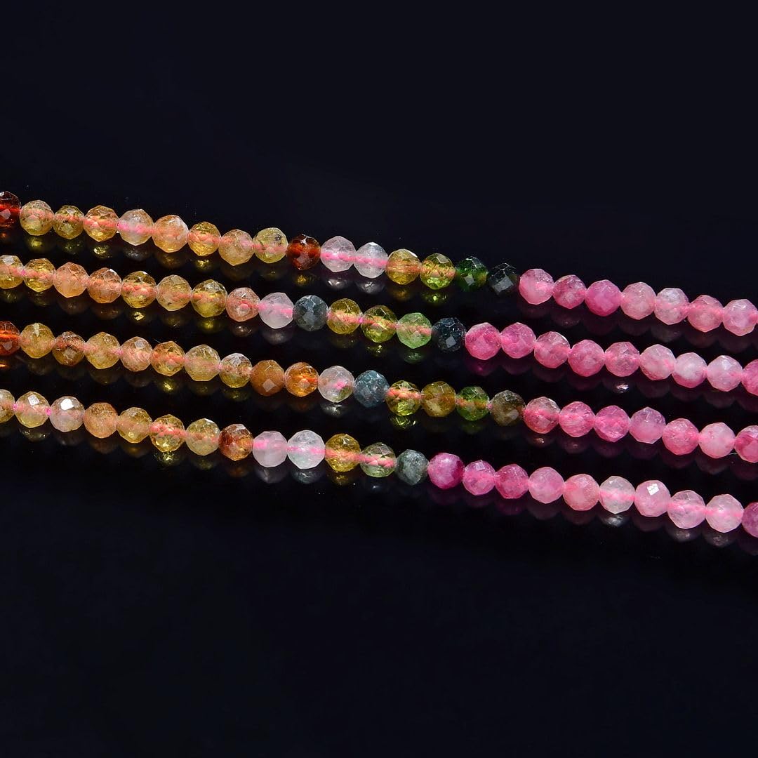 Adabele 30 Inch Natural Multi-Color Tourmaline Gradient Shade Healing Gemstone 3mm (0.12 Inch) Tiny Small Faceted Round Loose Beads Stone Spacer (220-240pcs Total) GK3-3