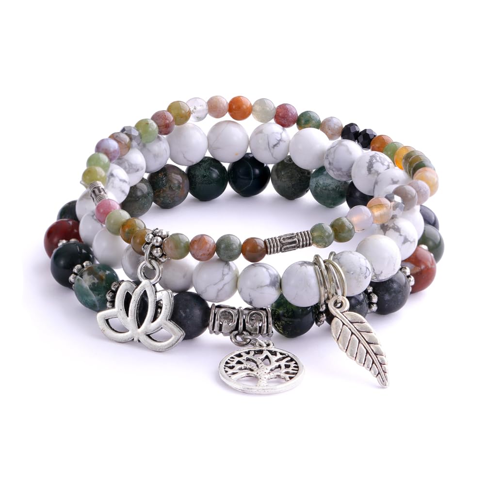 UEUC Tree of Life Yoga Healing Stone Bracelets,Multilayer Lotus Chakra Stone Reiki Bracelet Sets,Anxiety Crystal Natural Stone,for Women Stress Relief