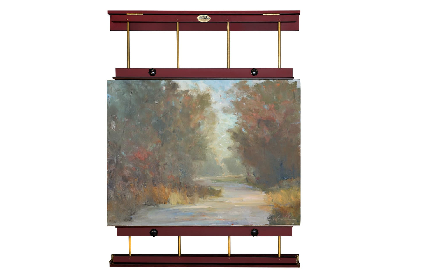 Rue Wall Easel Large - Mahogany Finish & Brass Hardware - 48" Wide Hanging Wall Mountable Display for Art, Adjustable Angle, Holds Canvas Up to 60", Decorative Holder, Easel Lamp Compatible, 38lbs