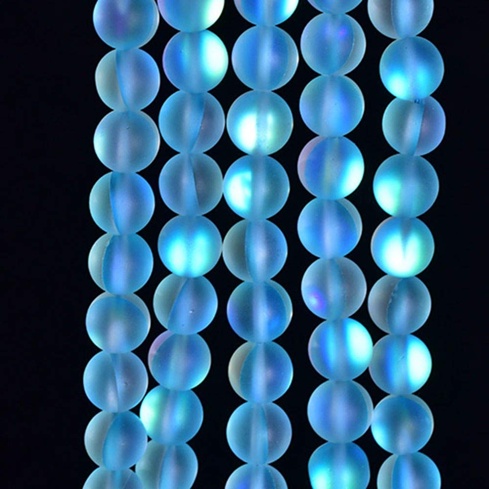 Asingeloo 38PCS 10mm Natural Sky Blue Mystic Aura Quartz Gemstone Beads Frosted Matte Titanium Round Loose Spacer Beads 15 inch Full Strand Crystal Healing Power Quartz