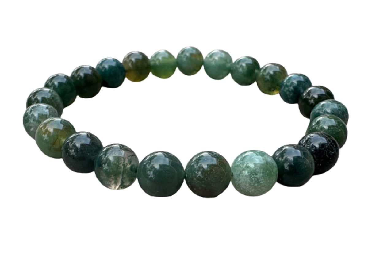 GAF TREASURES Moss Agate Crystal Bead Bracelet 8mm, Genuine Moss Agate Stretch Gemstone Bracelet, Healing Crystal Bracelet, Gift for Men & Women (1)