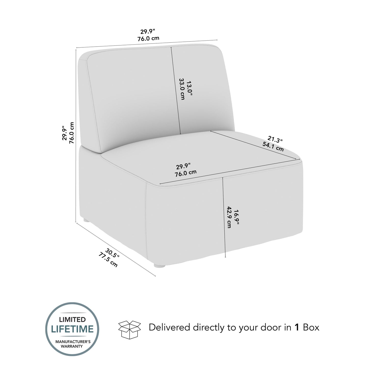 Bush Business Furniture Modular Armless Lounge Chair, Guest Seating for Lobby or Reception Area, Assemble Collection, Fog Fabric