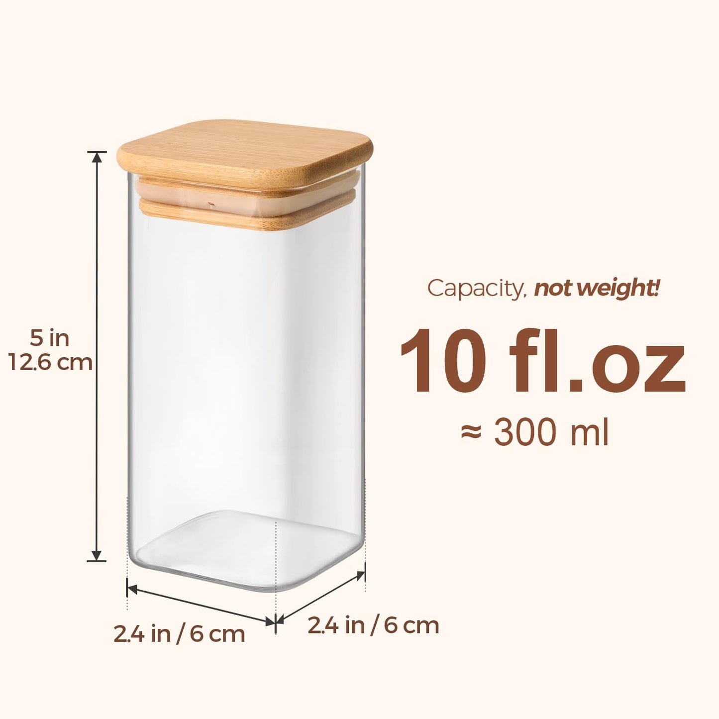 ComSaf 16Pcs Spice Jars with Labels, Glass Jar witj Bamboo Lid, 10oz Airtight Square Containers with Black Lables, Empty Seasoning Jars for Spice, Salt, Pepper, Sugar