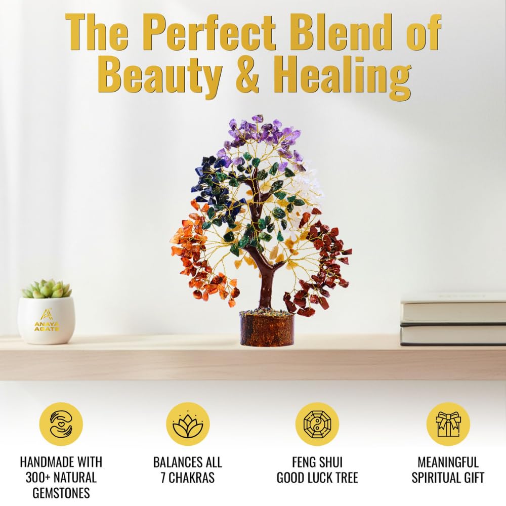 ANAYA AGATE 7 Chakra Tree of Life Crystal Healing Money Tree for Home Living Decor, Office Desk Decor, Handmade Feng Shui Bonsai for Energy, Wealth & Good Luck, Birthday Gifts for Men, Women, Mom