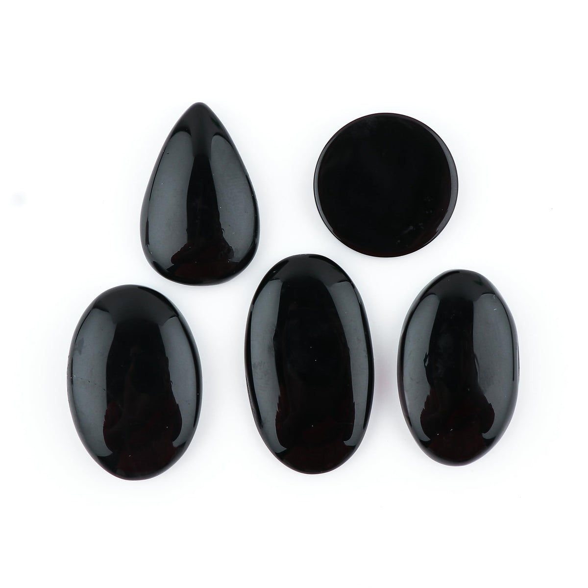 CRYSTALINES 5pcs, Genuine Black Onyx Gemstone, Bulk Flatback Cabochon Stone, Chakra Healing Crystal Lot, Wholesale Loose Supplies for DIY Jewelry Making, Wire Wrapping, Gem Collection