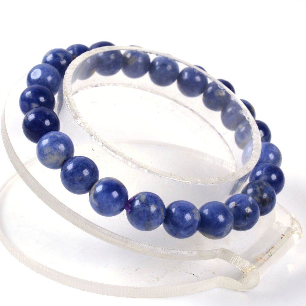 Justinstones Natural Blue Sodalite Gemstone 8mm Round Beads Stretch Bracelet 7 Inch Unisex