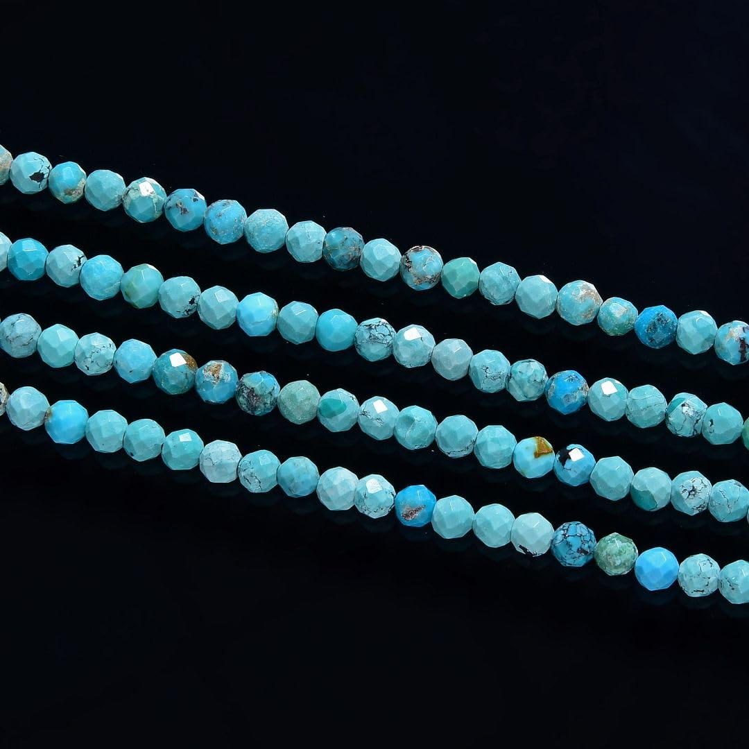 Adabele 15 Inch Natural Green Turquoise Healing Gemstone 4mm (0.16 Inch) Tiny Small Faceted Round Loose Beads Stone Spacer (80-90pcs) for Craft Jewelry Making GK4-15