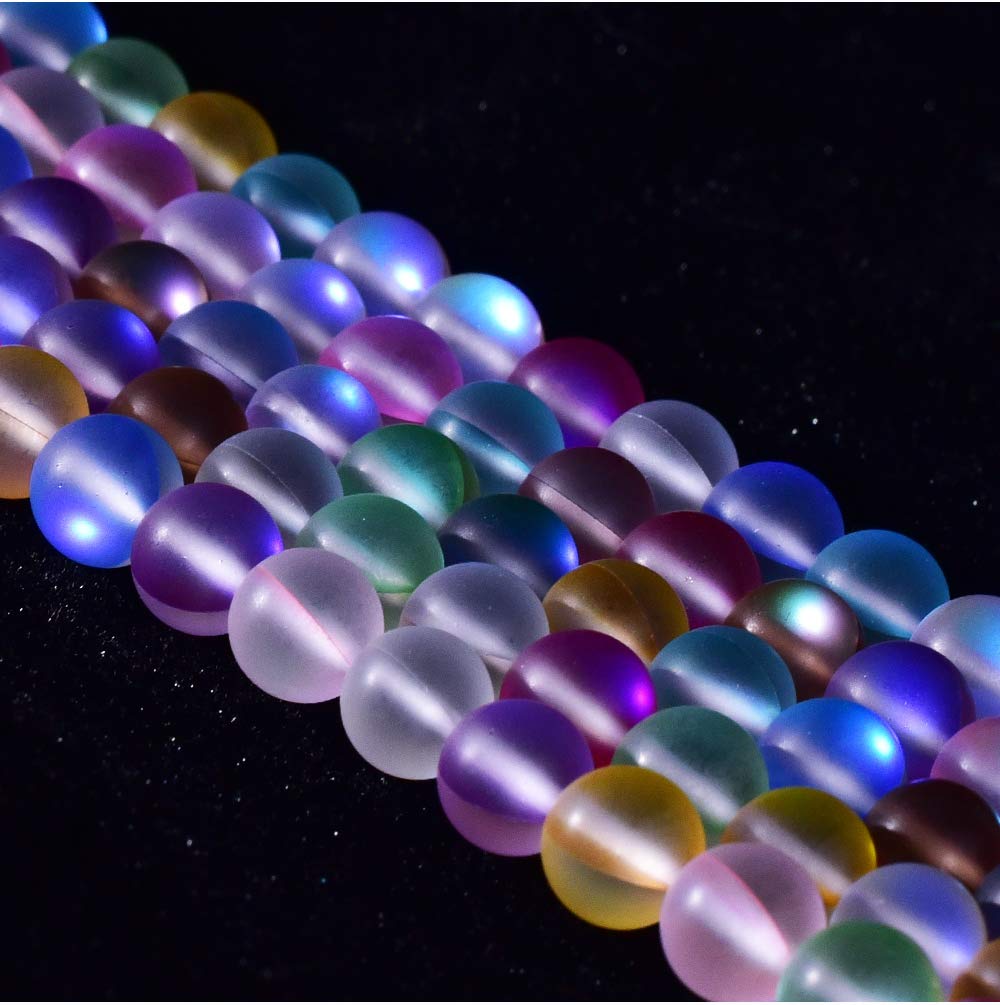 Asingeloo 60PCS 6mm Natural Coloful Mystic Aura Quartz Gemstone Frosted Matte Titanium Rainbow Round Loose Beads 15 inch Full Strand Crystal Healing Power Quartz