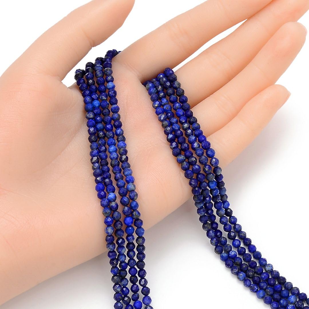 Adabele 30 Inch Natural Blue Lapis Lazuli Healing Gemstone 3mm (0.12 Inch) Tiny Small Faceted Round Loose Beads Stone Spacer (200-220pcs Total) for Craft Jewelry Making GK3-4