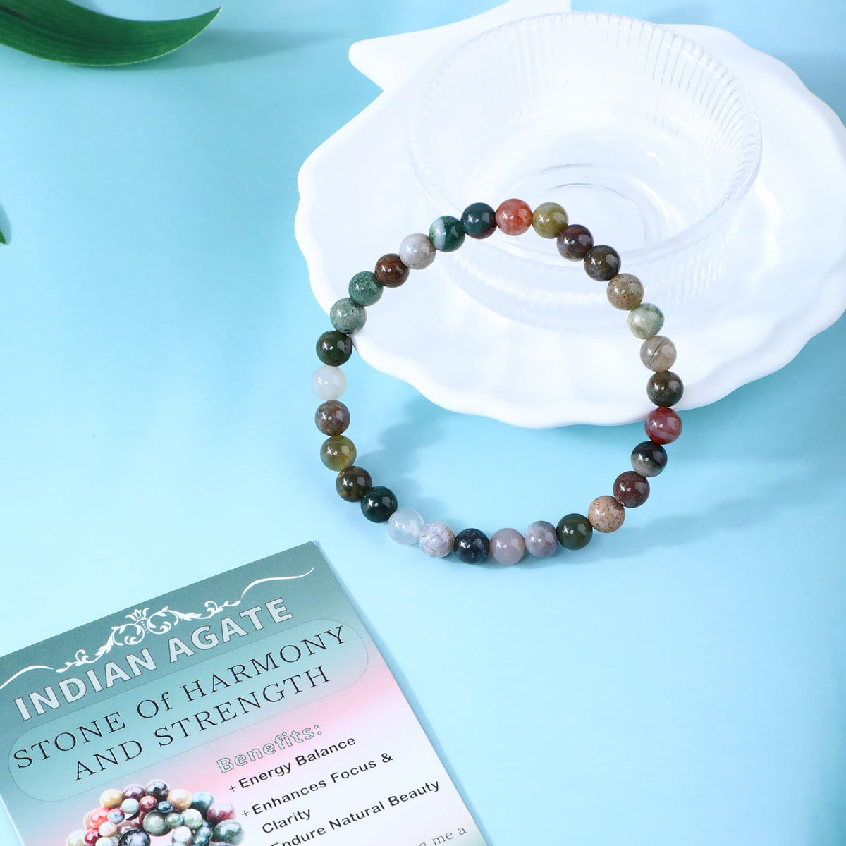 Bymitel 6mm Indian Agate - Handmade Reiki Gemstone Stretch Bracelet, Natural Beauty & Spiritual Essence, Crystal Healing for Unisex Adults