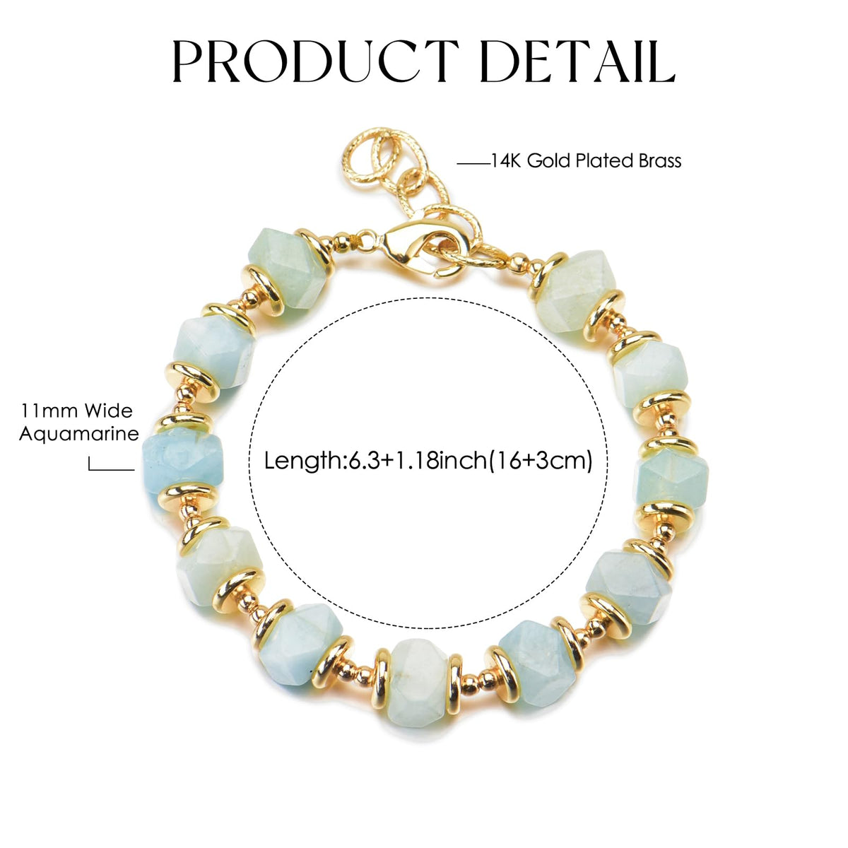 Ursambra Natural Aquamarine Raw Stone Healing Crystal Adjustable Birthstone Vintage Bracelet Gift Jewelry for Women
