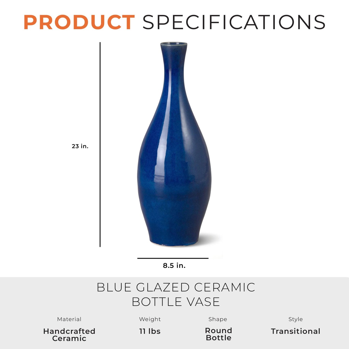 Emissary - Bottle Vase, Blue 8.5x23 H