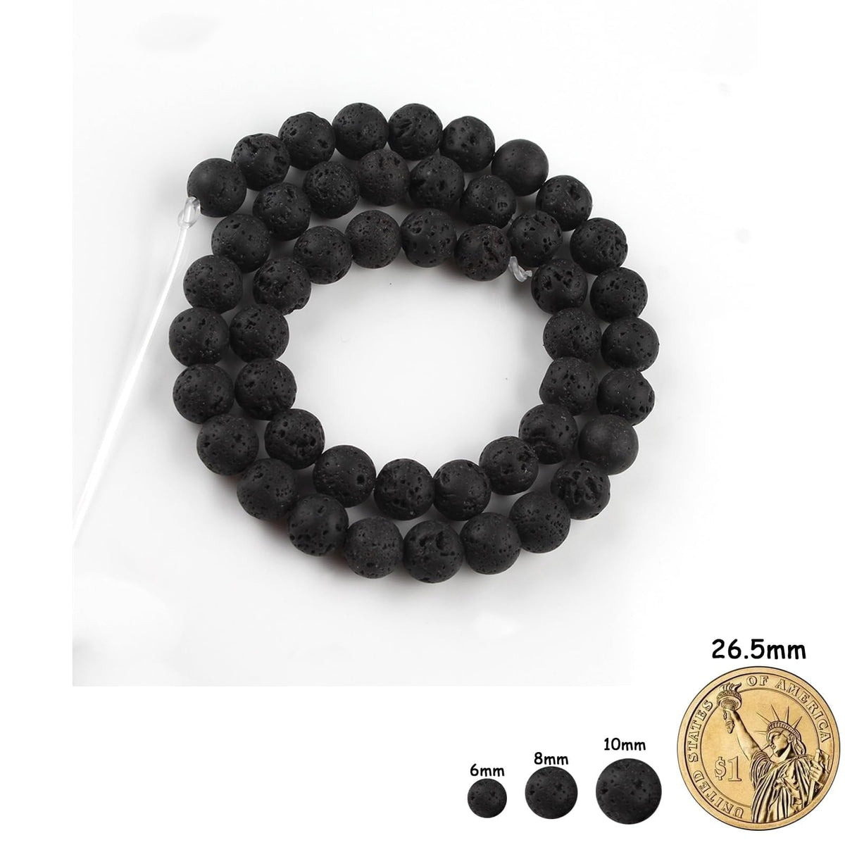 Yochus 45pcs Volcanic Rock/Black Lava Rock Beads，8mm Healing Power Natural Stone Round Loose Beads for Jewelry Making Earring Necklace DIY Crafts