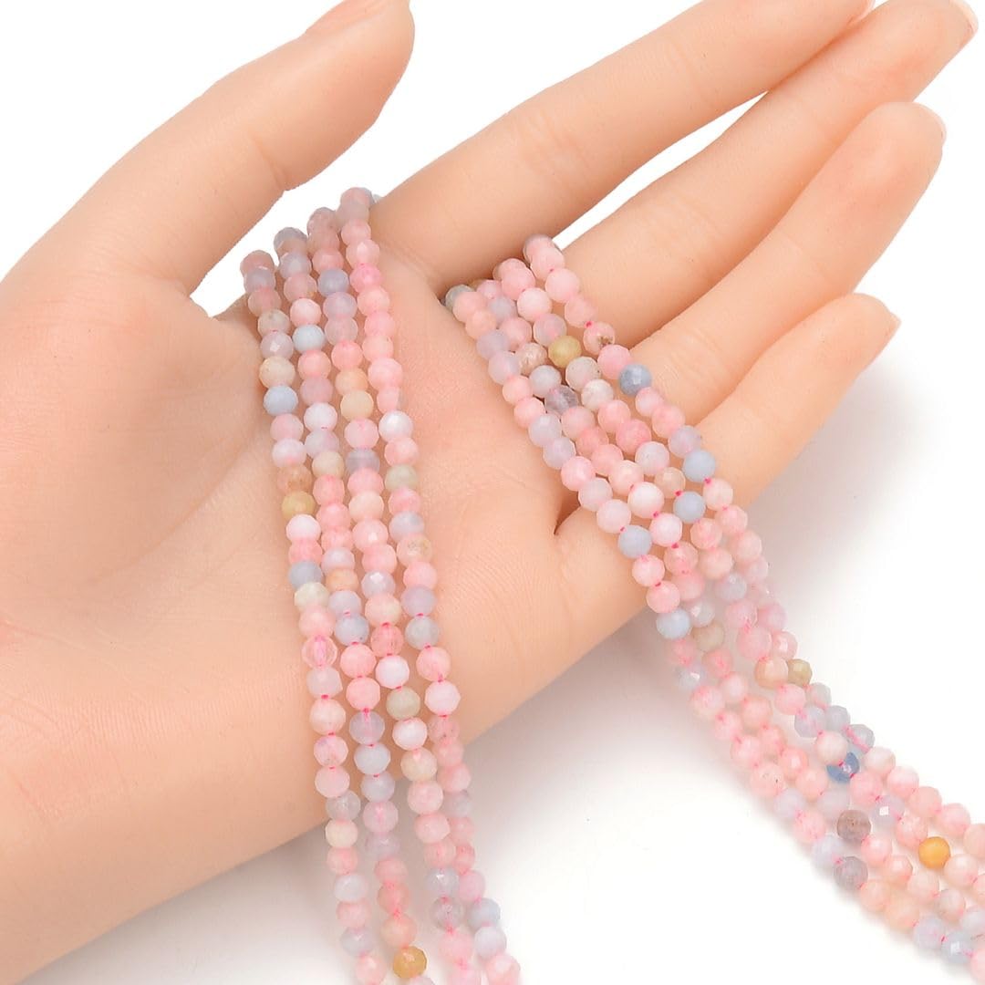 Adabele 30 Inch Natural Morganitge Beryl Healing Gemstone 4mm (0.16 Inch) Tiny Small Faceted Round Loose Beads Stone Spacer (170-190pcs) for Craft Jewelry Making GK4-10
