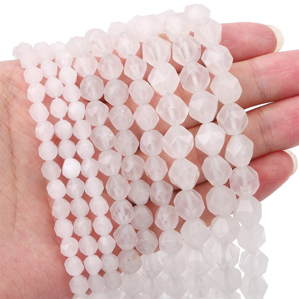 BEADIA Faceted Natural White Agate Stone Round Beads 6mm 36cm/Strand for Jewelry Making