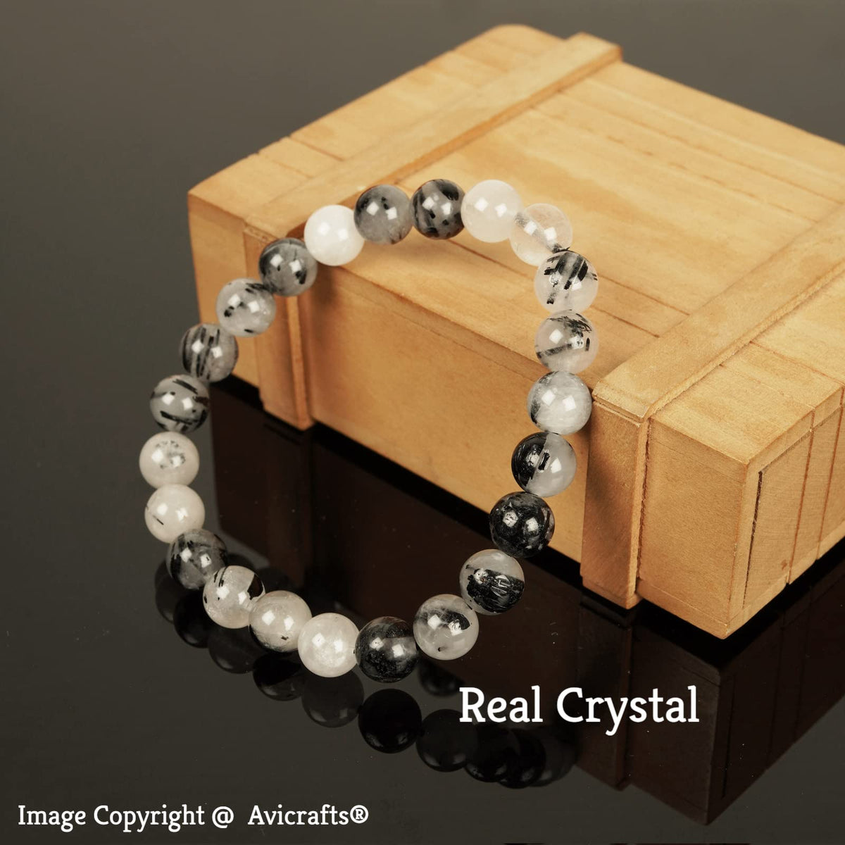 Avicrafts Black Rutile Bracelet Gemstone Bracelet Healing Yoga - Gemstone Beaded Stretch 8mm - Stone