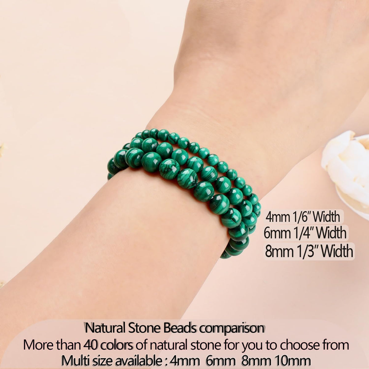 LPBeads Handmade Natural Gemstone Stretch Elastic 4mm Malachite Bracelet Healing Crystal Round Stone Beads Jewelry Gifts for Women Men