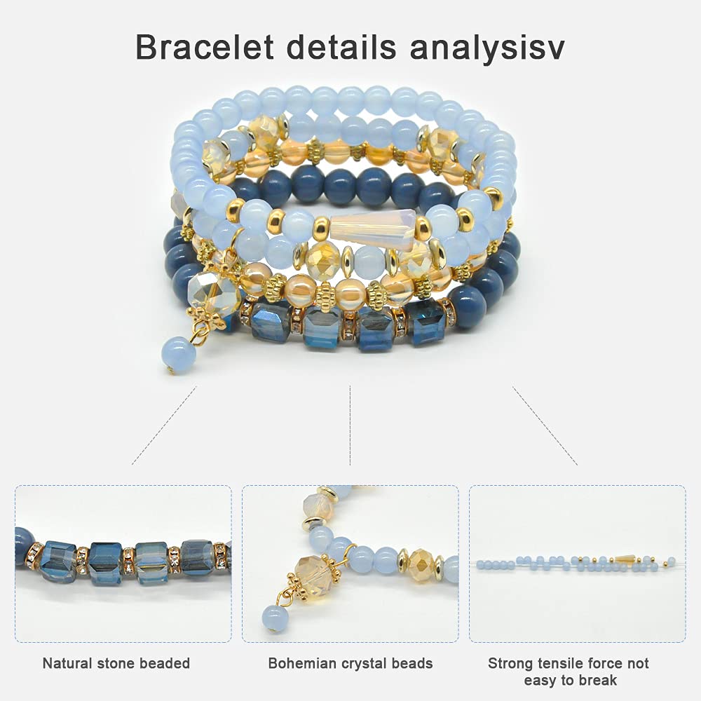 Bohemian Bracelet Sets for Women - 6 Sets Stackable Stretch Bracelets Multi-color Boho Hippie Bracelets Dainty Jewelry (Seed bead bracelet sets)